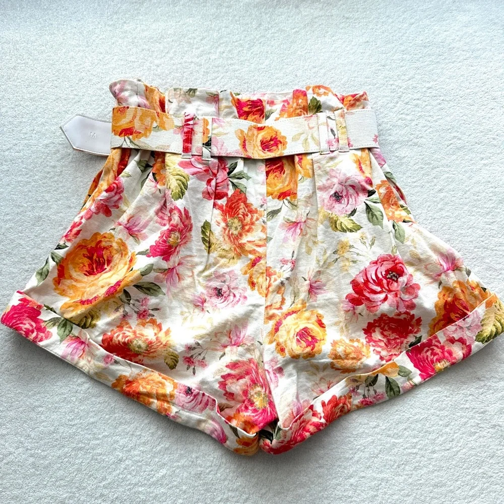 For Love And Lemons Peony Pleated Shorts Medium high waisted‎ floral NWOT